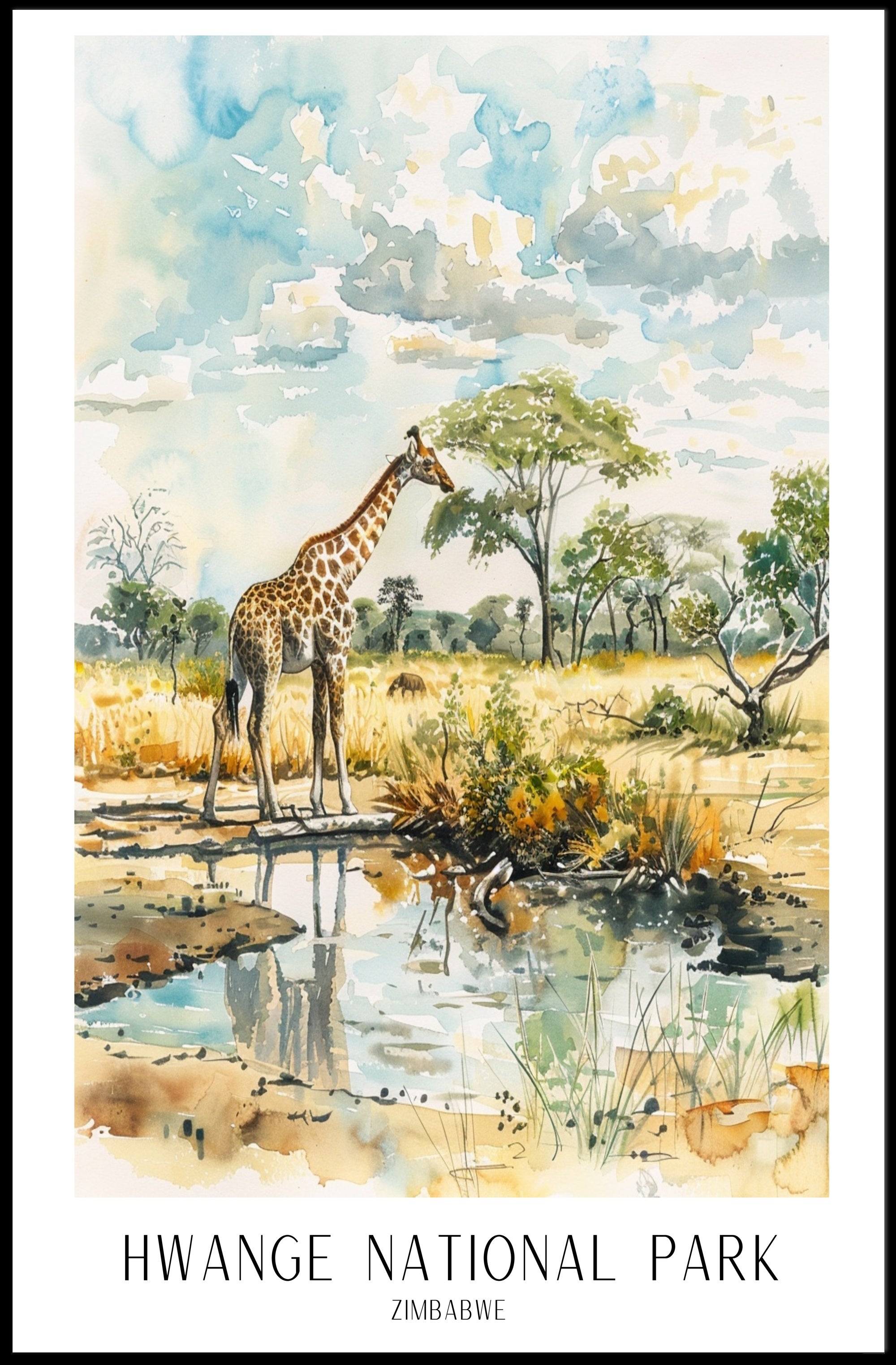 Hwange National Park Watercolor Art National Park Poster PosterGoat