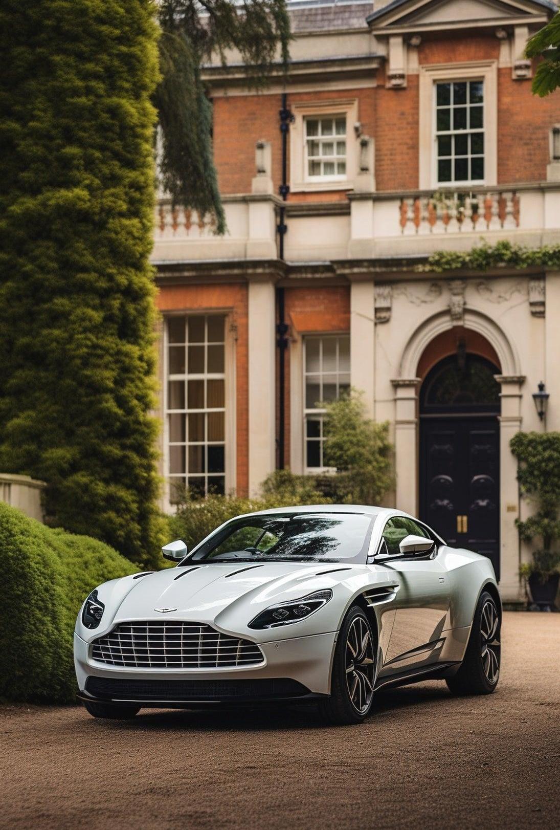 Luxury Sports Car in Front of Classic Mansion Poster