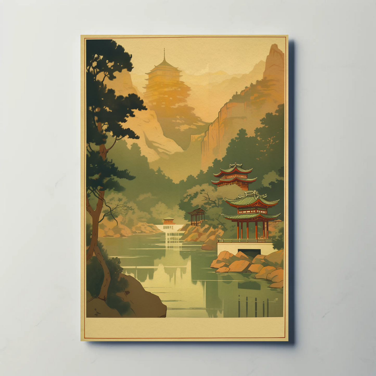 Golden Mist Temple Valley In China Travel Poster