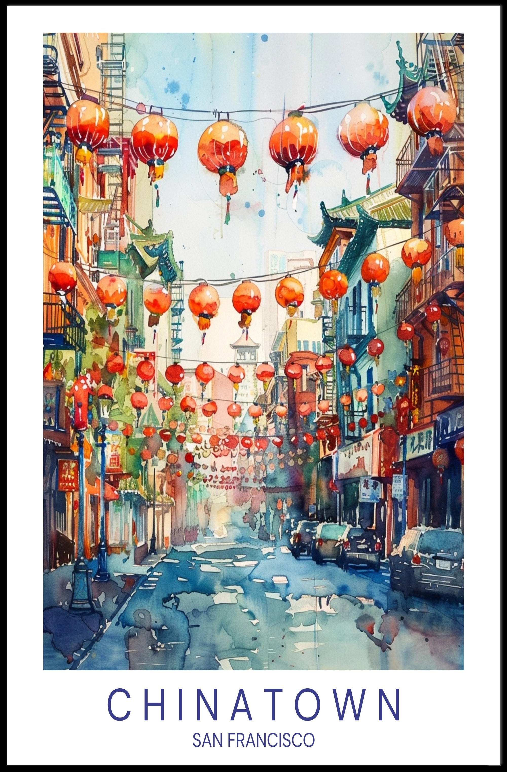 Chinatown San Francisco Watercolor Urban or Cityscape Poster PosterGoat