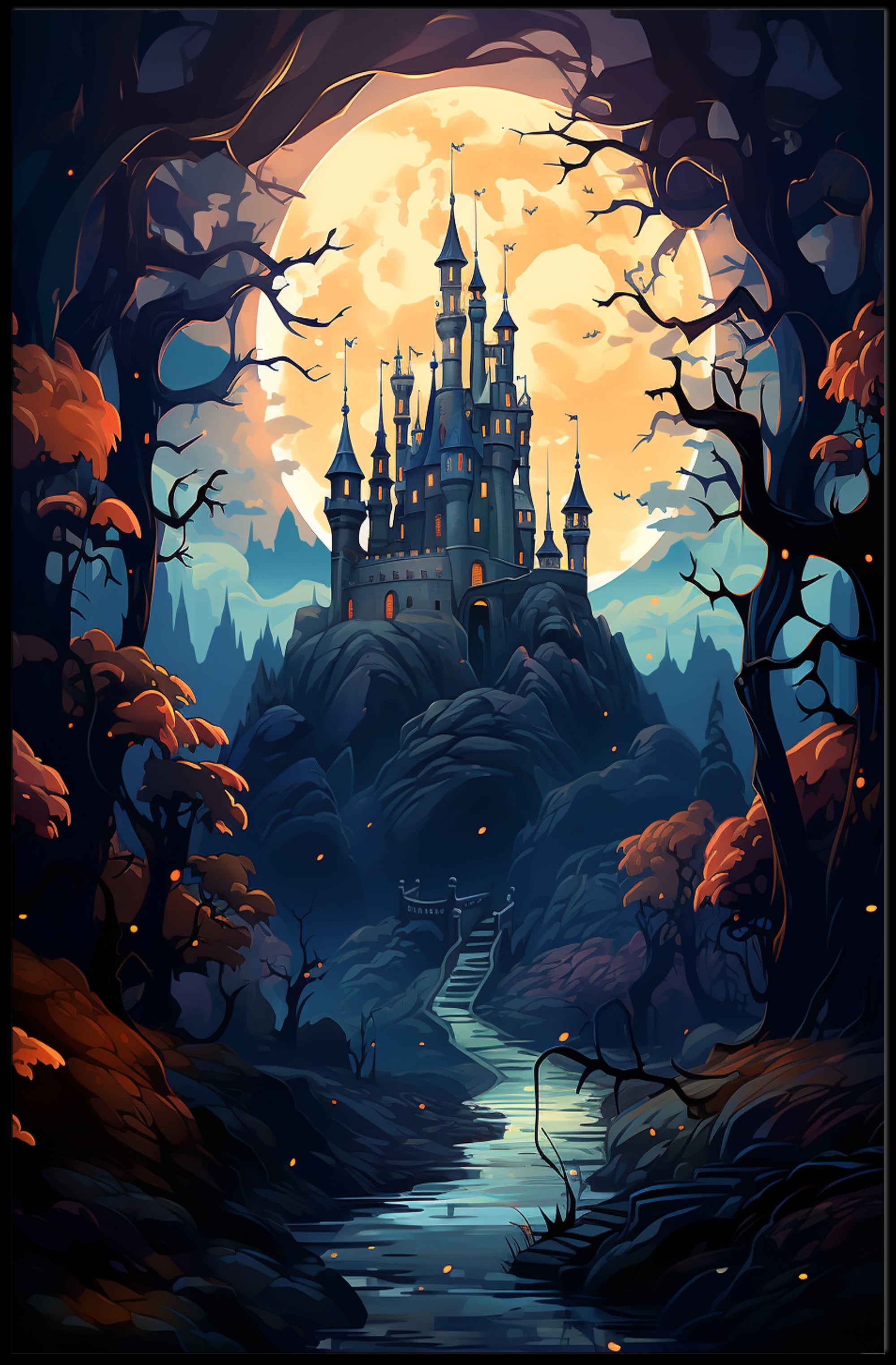 Enchanted Castle Under The Moon Poster