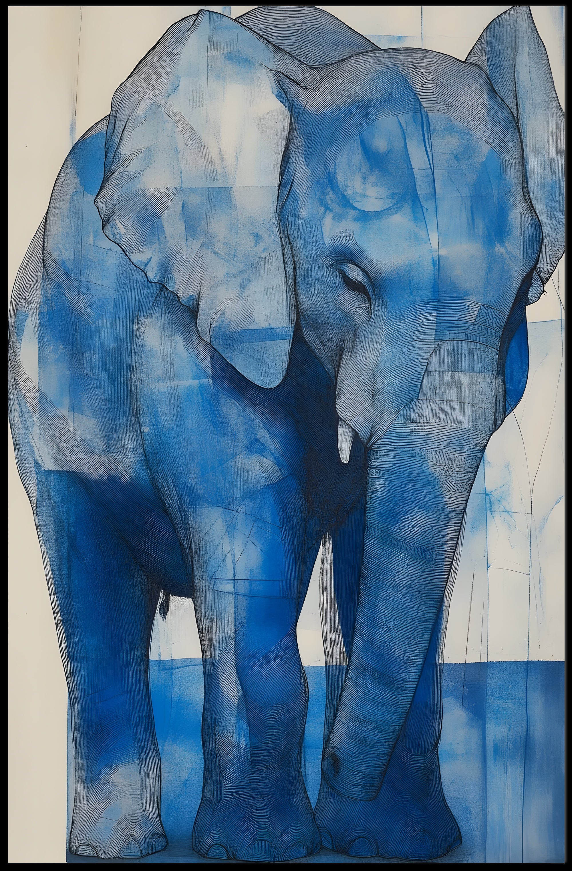 Blue Elephant Modern Poster Wall Art Print