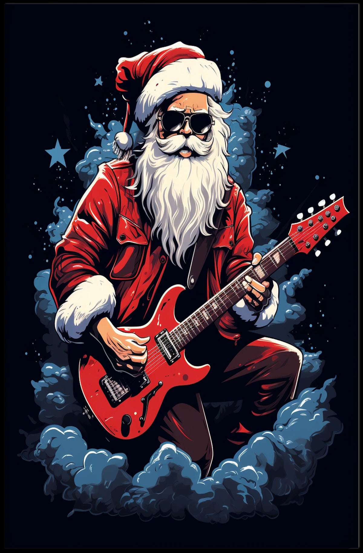 Rocking Santa Playing Guitar Christmas Pop Culture Poster
