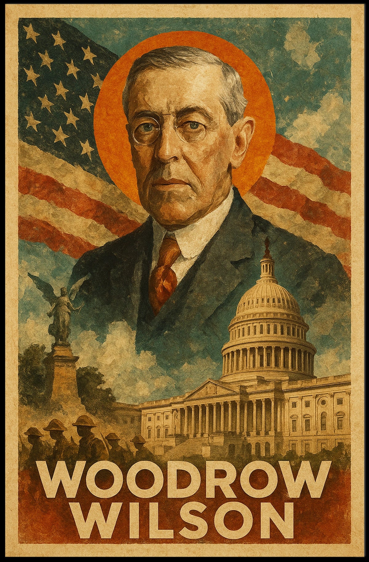 Woodrow Wilson 28th President of the United States Layered Digital Collage Poster