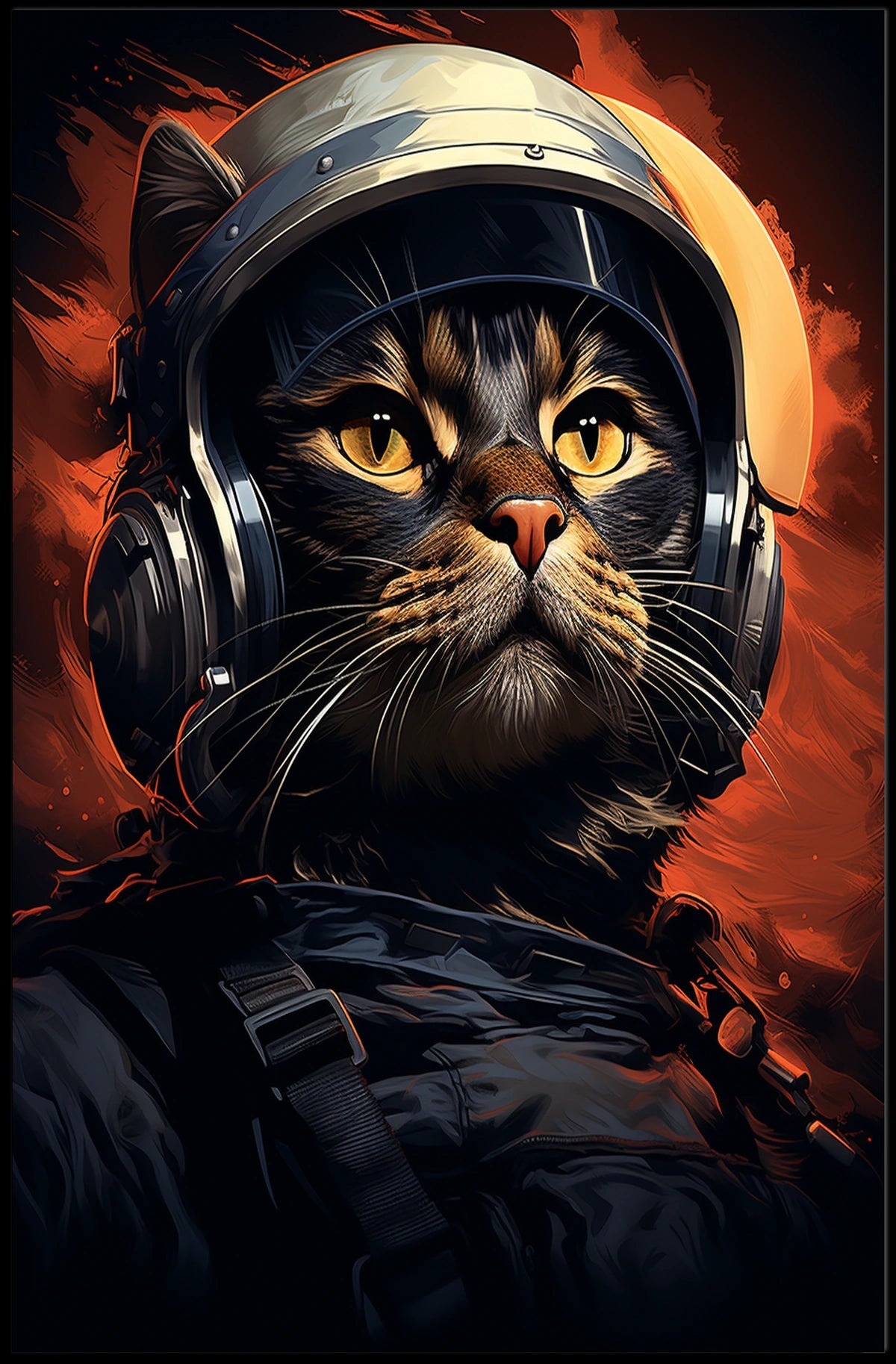 Astronaut Cat in Fiery Space Adventure Poster