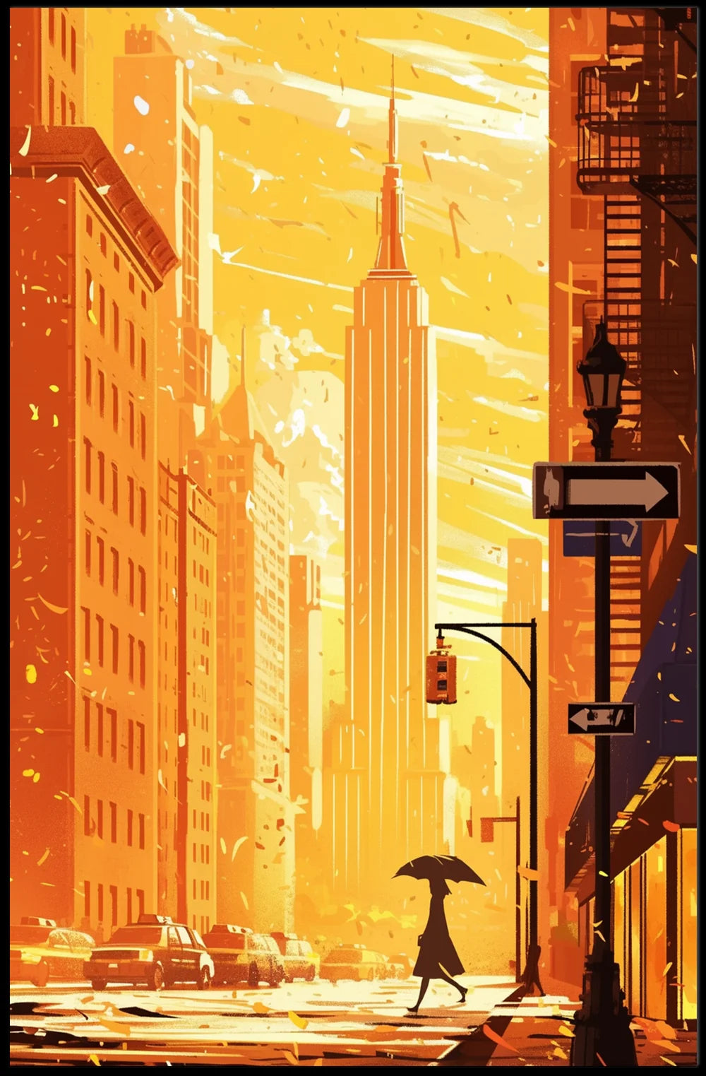 New York City Skyscraper Sunset Poster Modern Wall Art