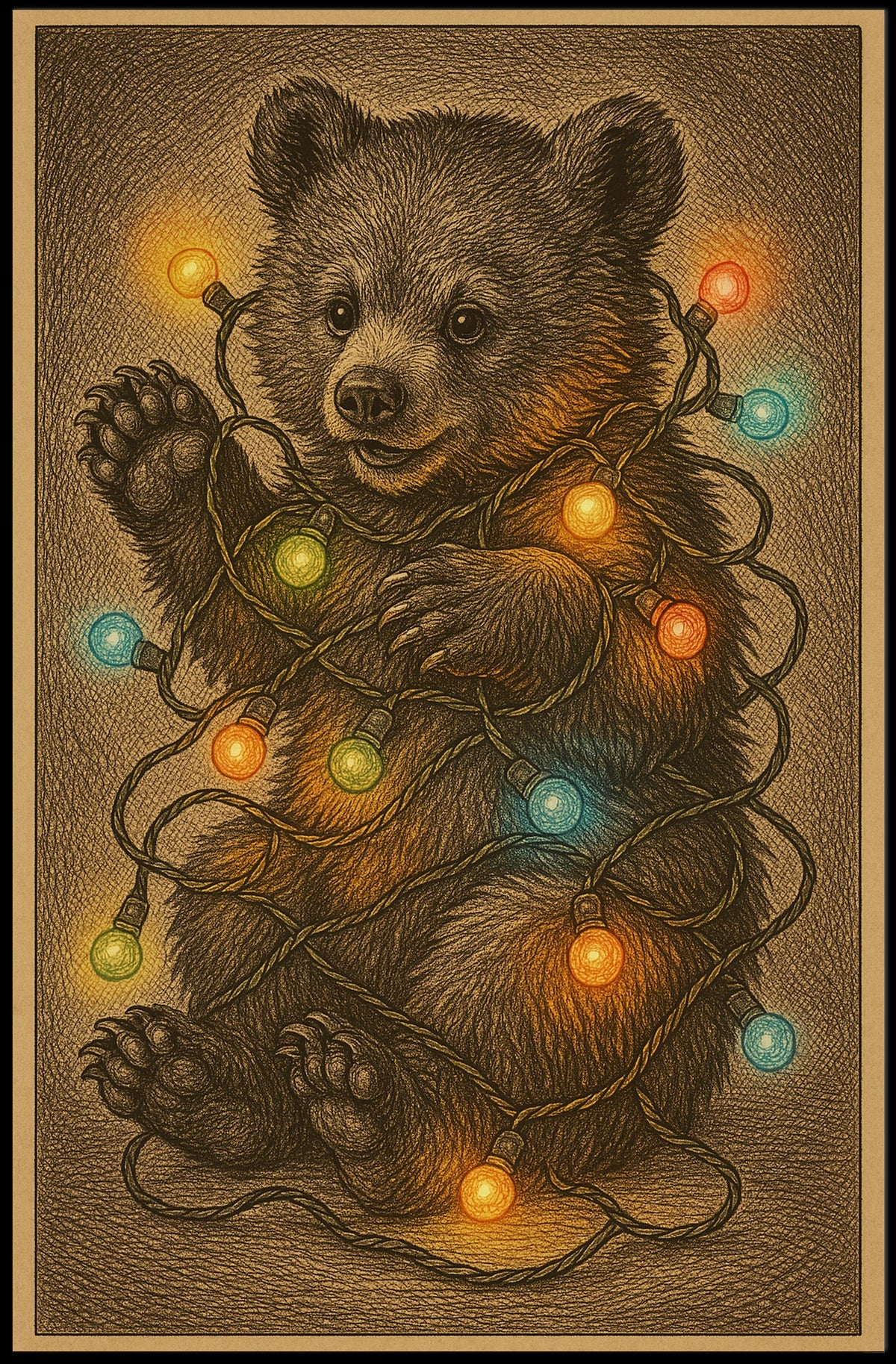 Festive Bear Cub Poster