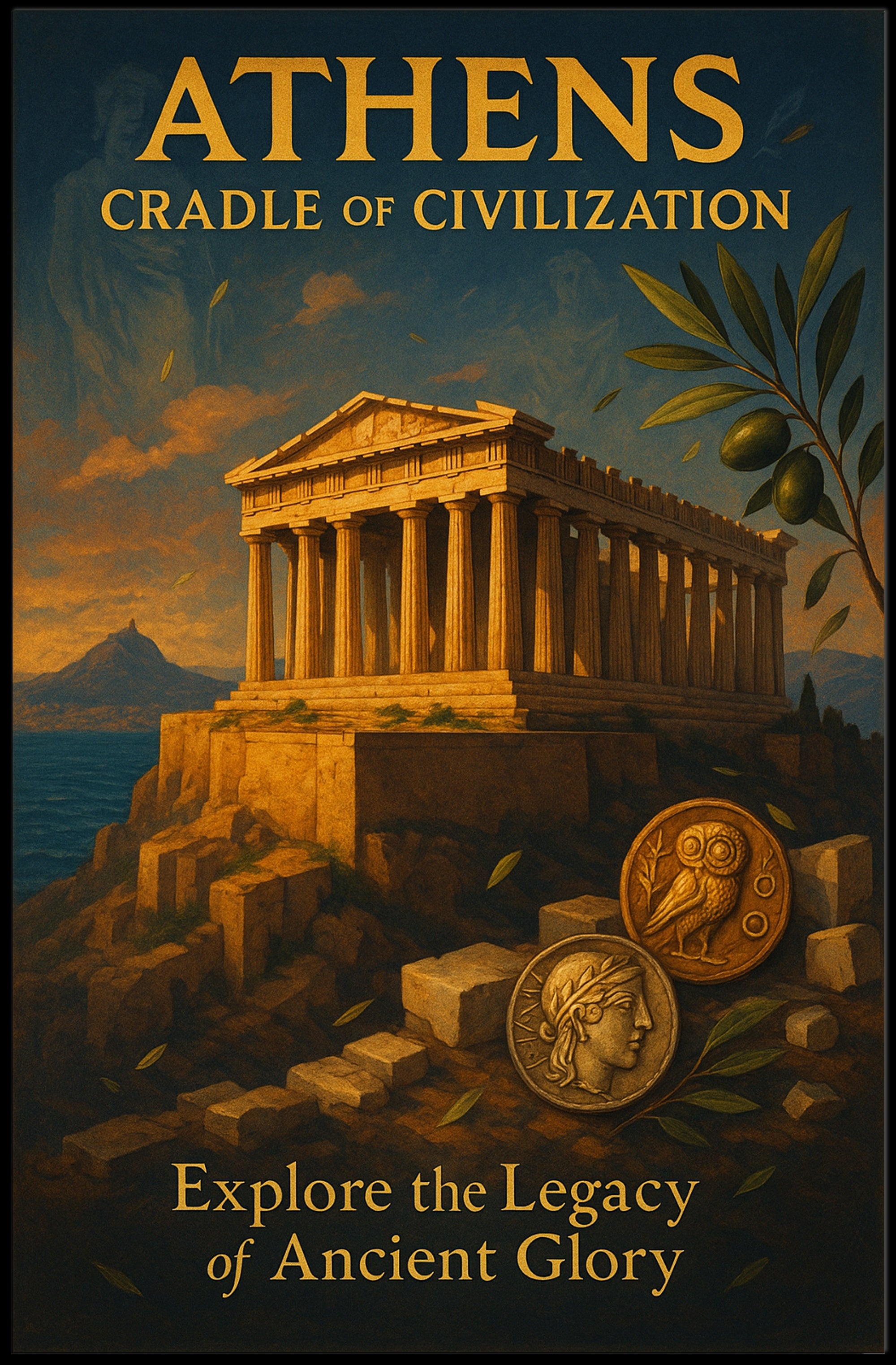 Athens Parthenon Vintage Art Cultural or Heritage Poster