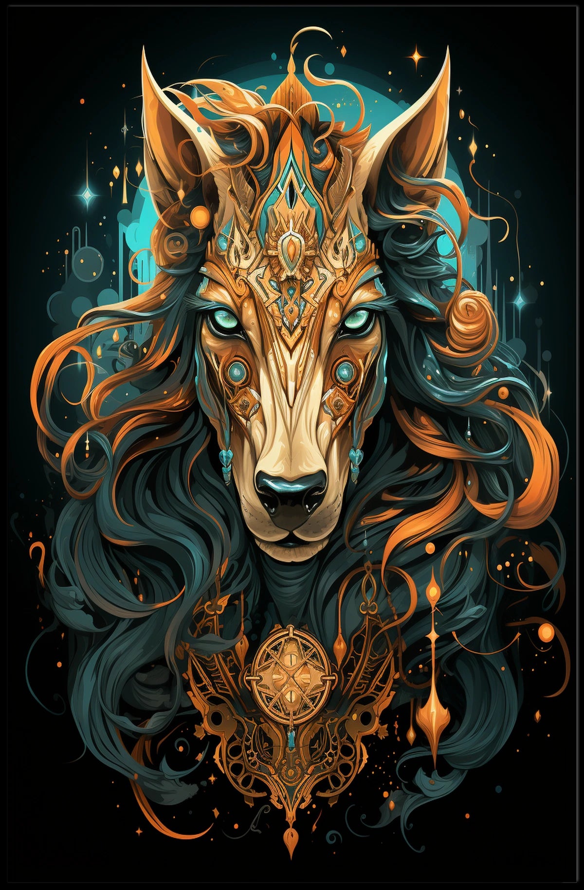Celestial Guardian Mystic Wolf Digital Painting Poster