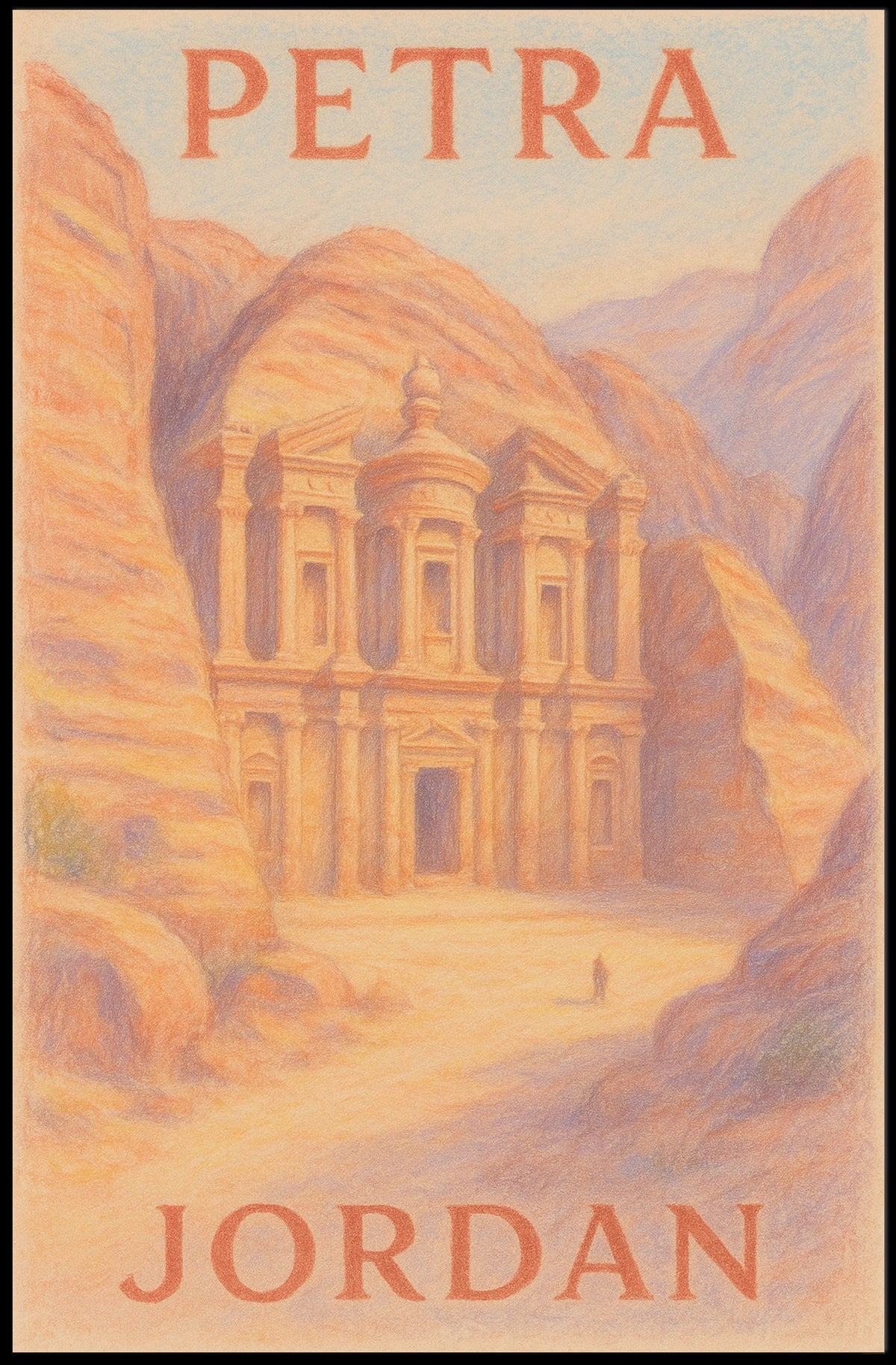 Petra AlKhazneh Vintage Pastel Explorer Travel Poster