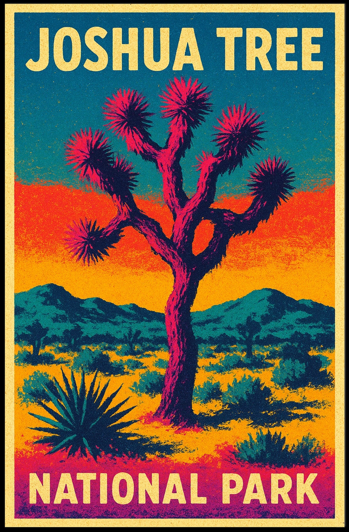 Joshua Tree Desert Sunset Retro Art Adventure Travel Bold Colorful Nightscape Classic Poster