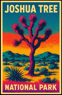 Joshua Tree Desert Sunset Retro Art Adventure Travel Bold Colorful Nightscape Classic Poster