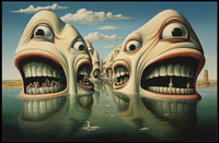 Surreal Faces in Water Abstract Artistic Poster