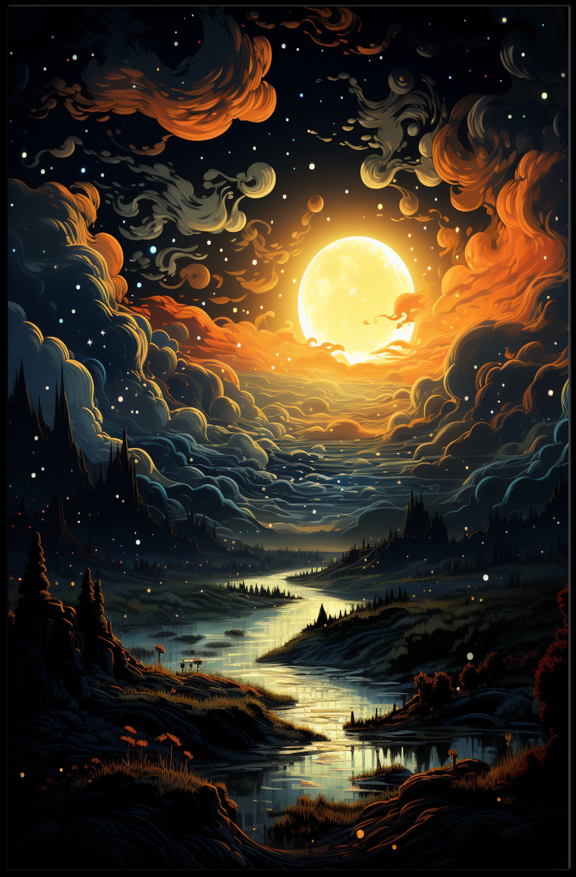 Enchanted Moonlit Landscape Poster
