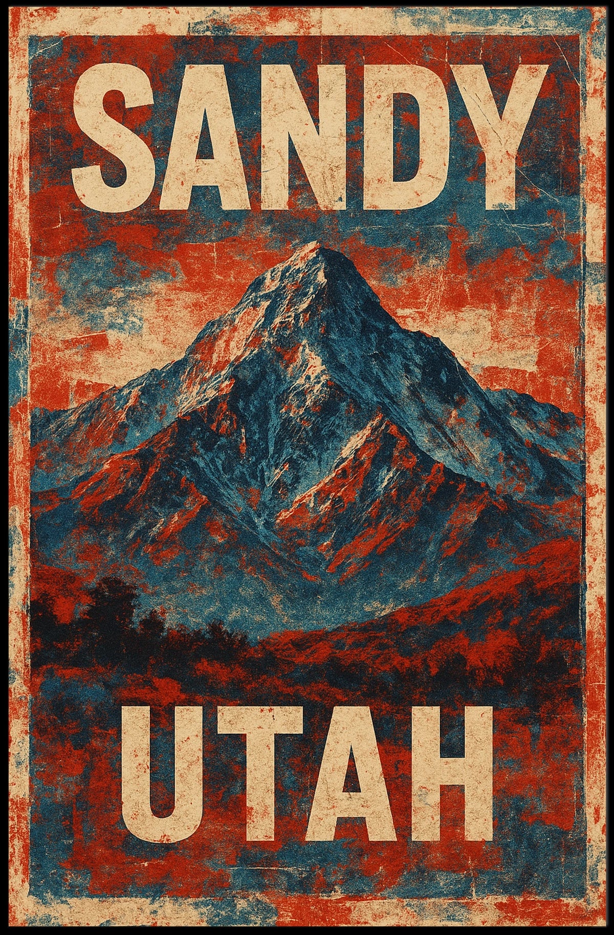 Sandy Utah Wasatch Range Mountain Adventure Travel Vintage Ads Typography Nature Landscape Poster