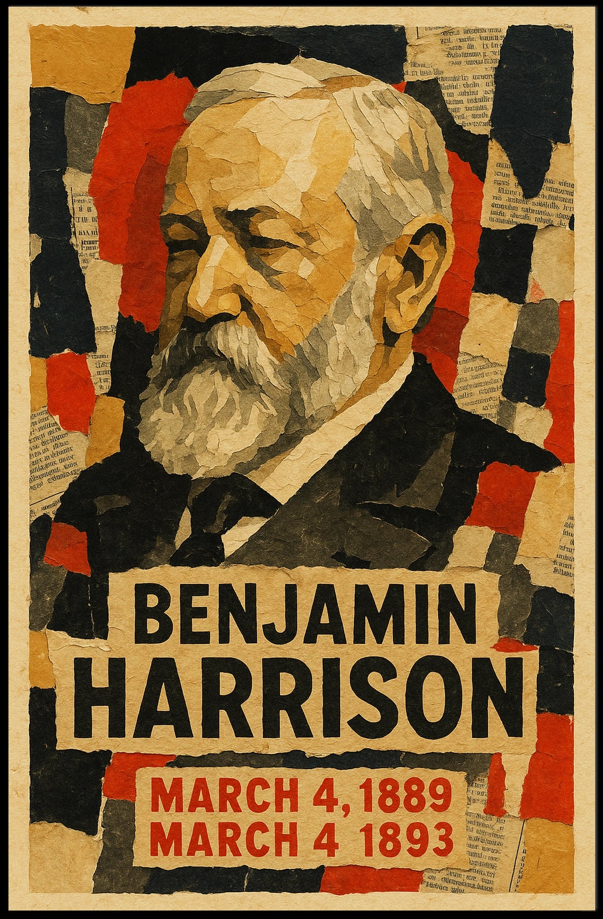 Benjamin Harrison 23rd President of the United States Layered paper Collage Poster