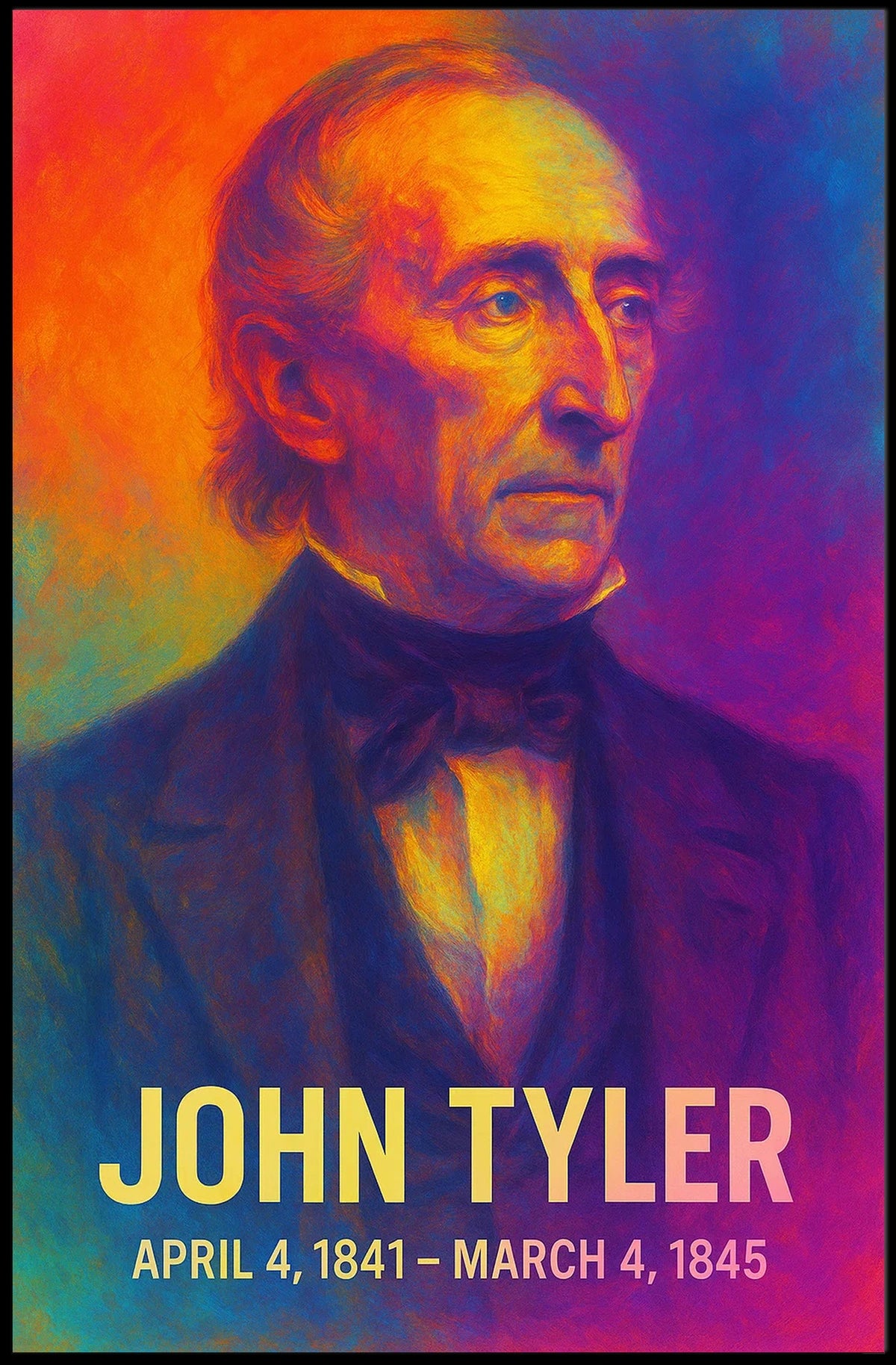 John Tyler 10th President of the United States Neon Gradient OverlayPoster