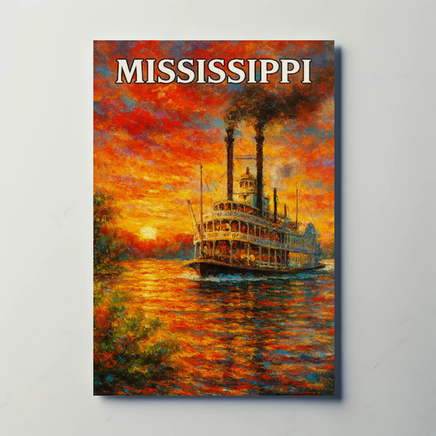 Mississippi Steamboat Sunset Impressionist River Art Poster
