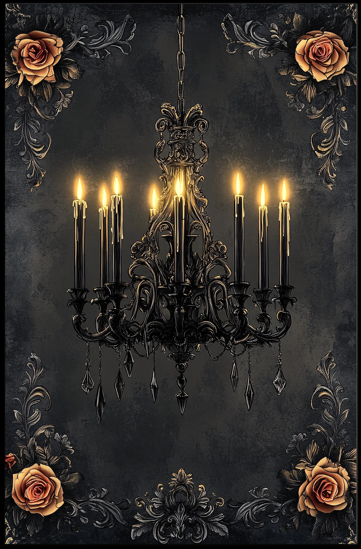 Vintage Chandelier with Roses Artistic Gothic Poster