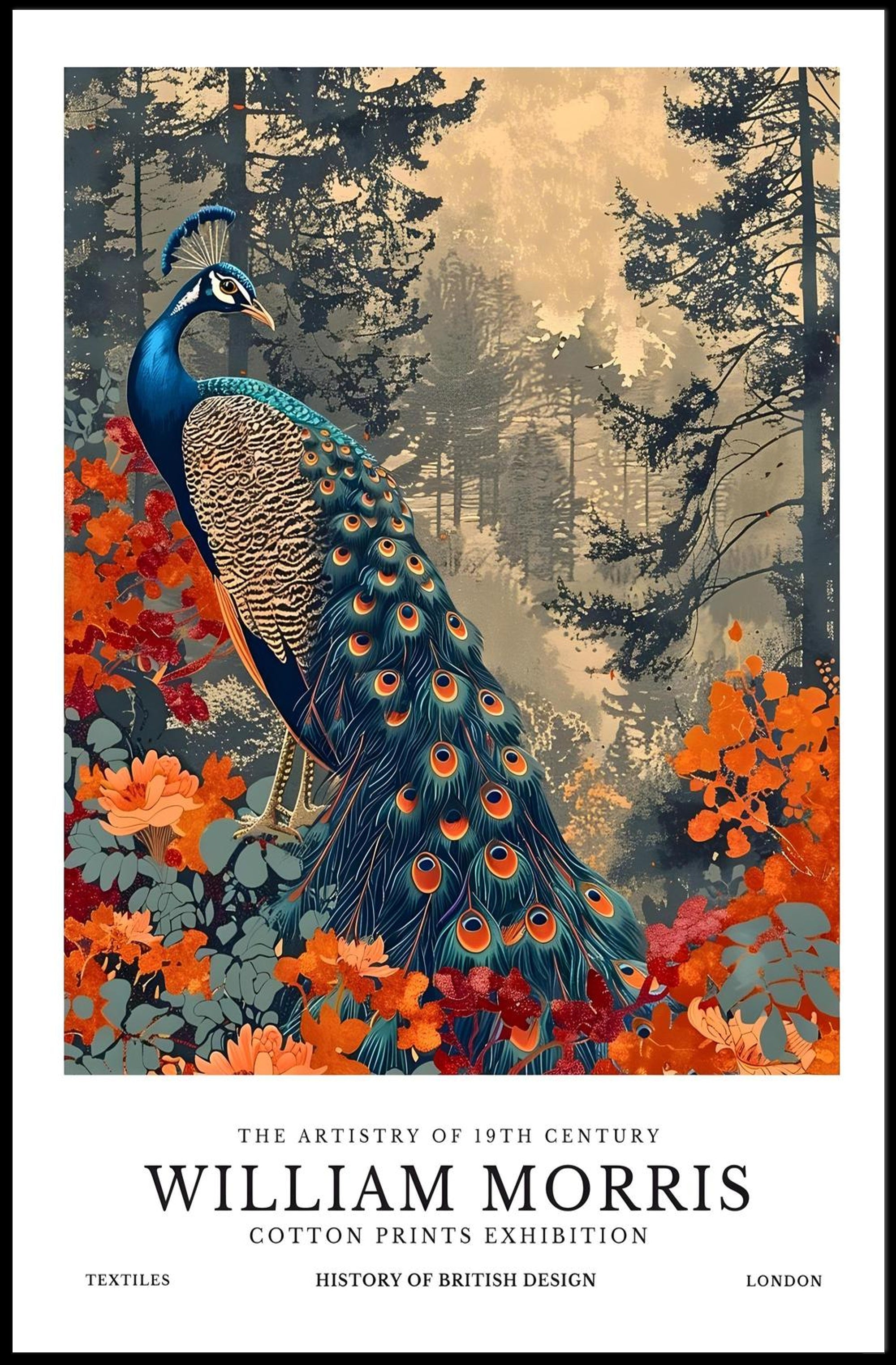 William Morris Peacock Design Cotton Prints Heritage Poster