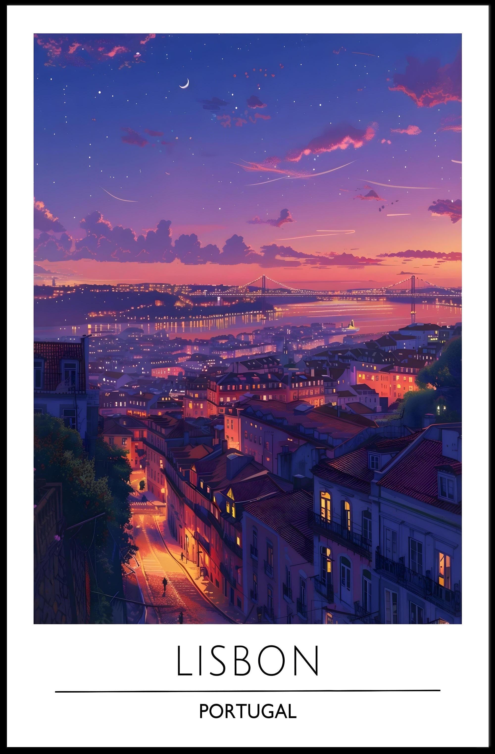 Lisbon Twilight Magic Scenic View Urban or Cityscape Poster