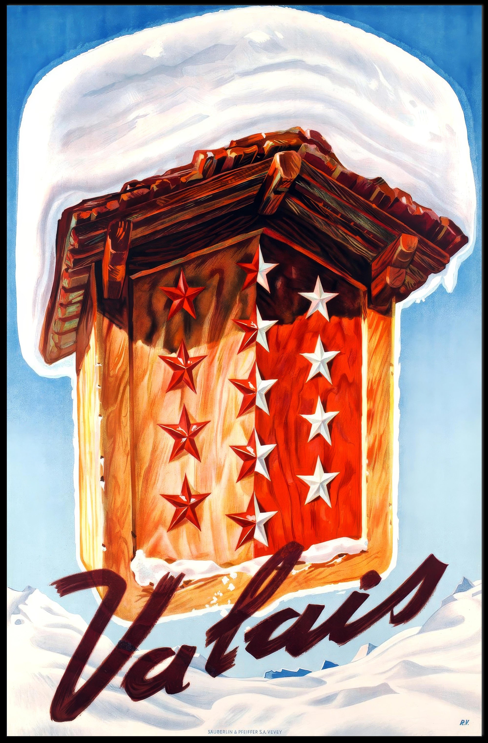 Valais Winter Chalet Art Print Cultural or Heritage Poster PosterGoat