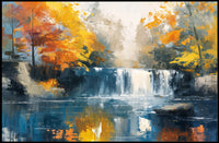 Serene Autumn Waterfall Impressionist Landscape Art Poster