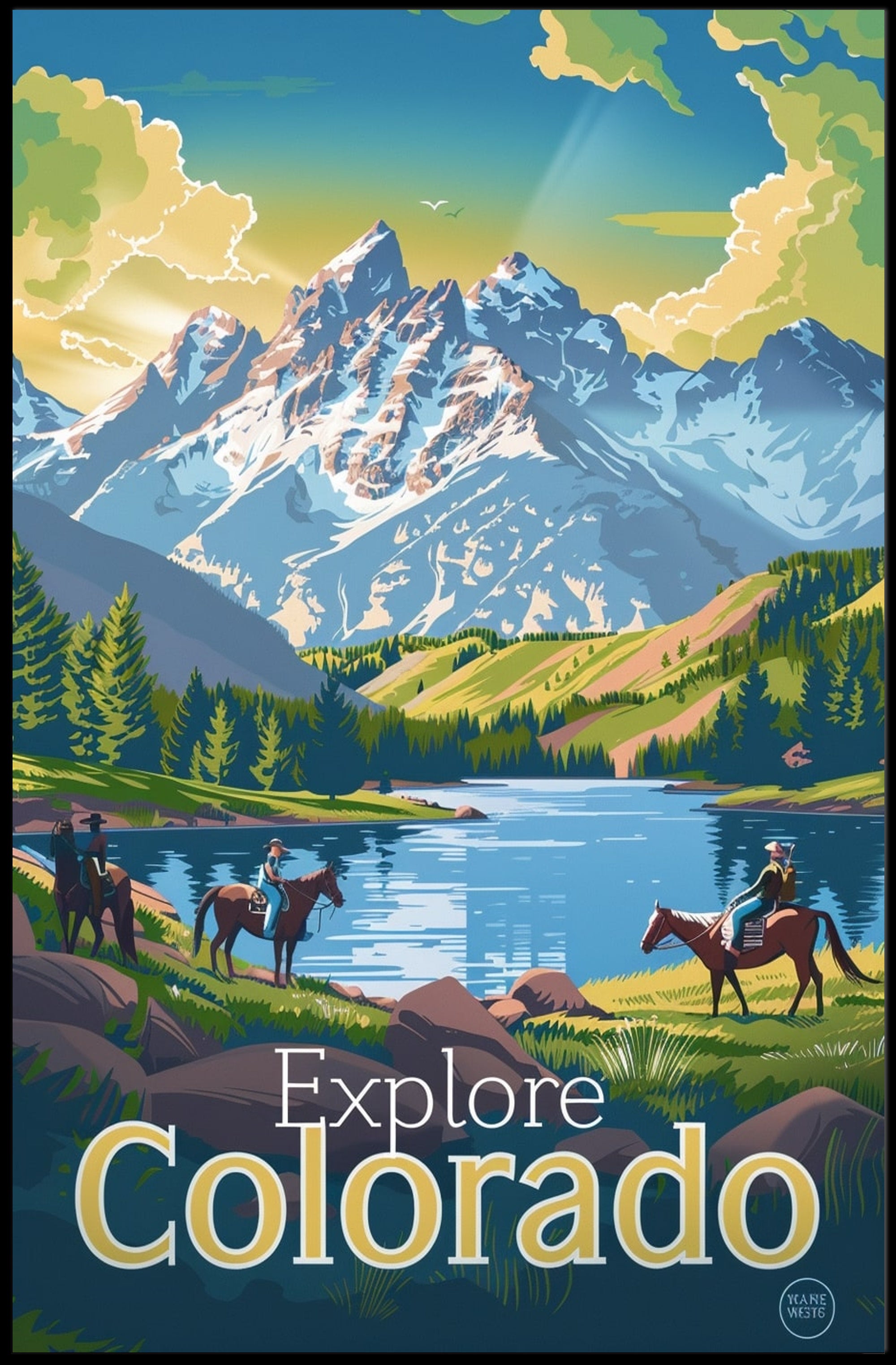 Colorado Mountain Adventure Vintage Travel Poster