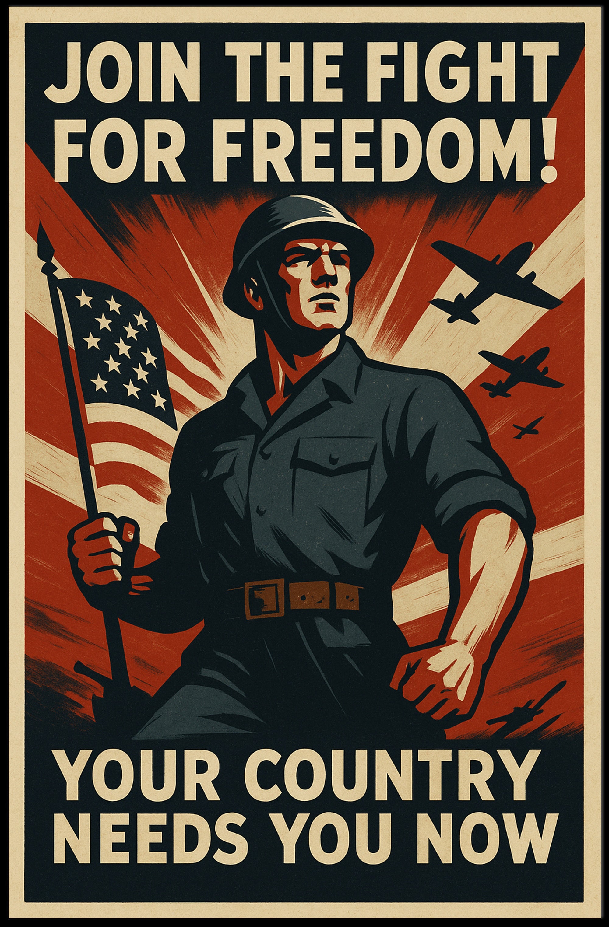 Patriotic Military Recruitment WWII Propaganda Poster