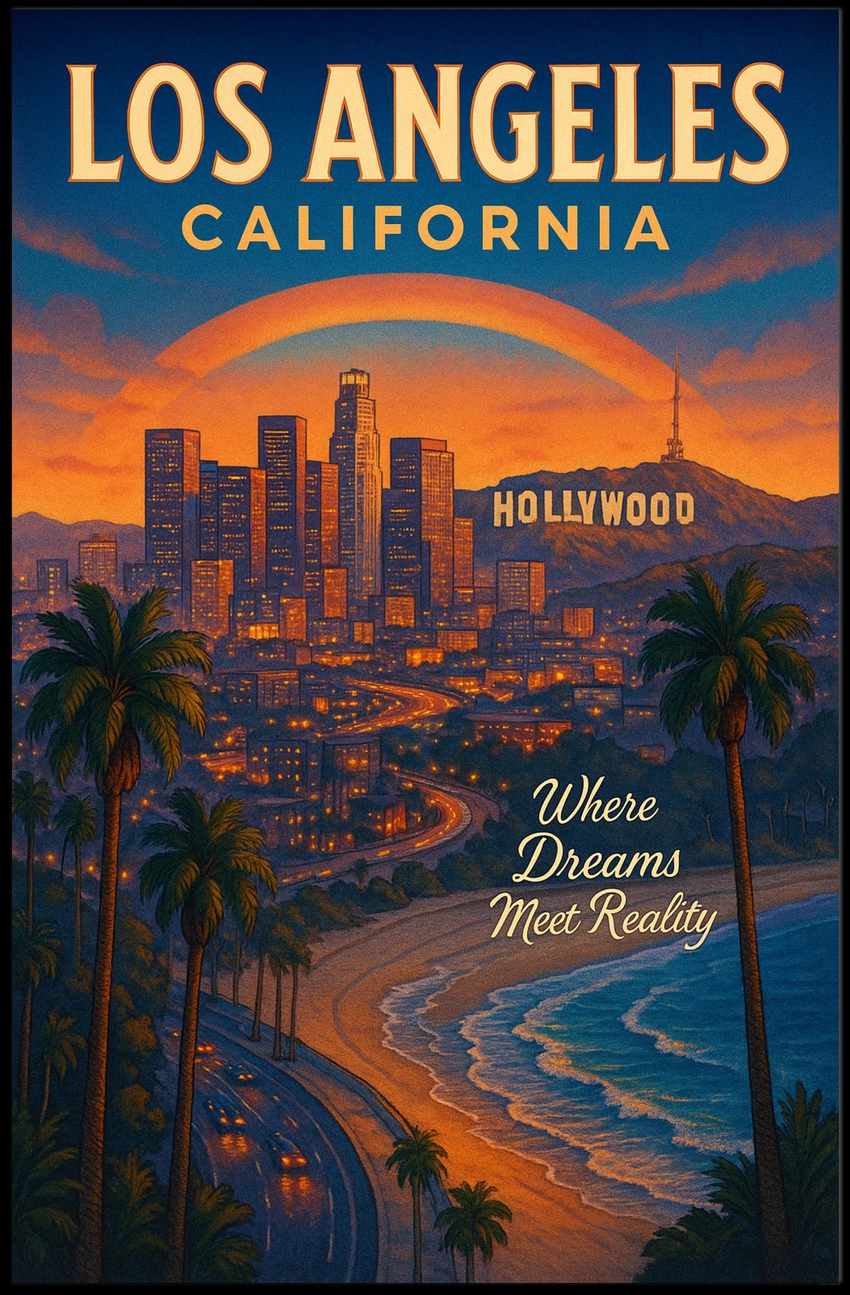Los Angeles Where Dreams Meet Reality Poster