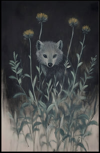 Mystical Abstract Wolf Amidst Wildflowers Artistic Poster PosterGoat
