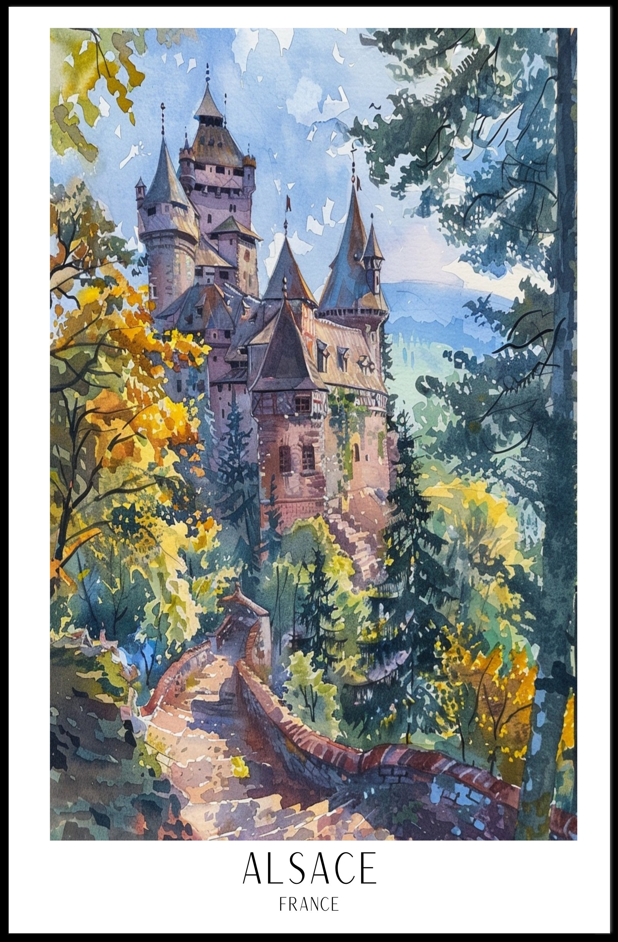 Alsace Castle in Autumn Poster PosterGoat