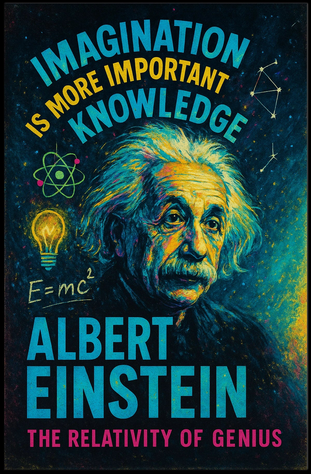 Albert Einstein Imagination Knowledge Inspirational Poster Art