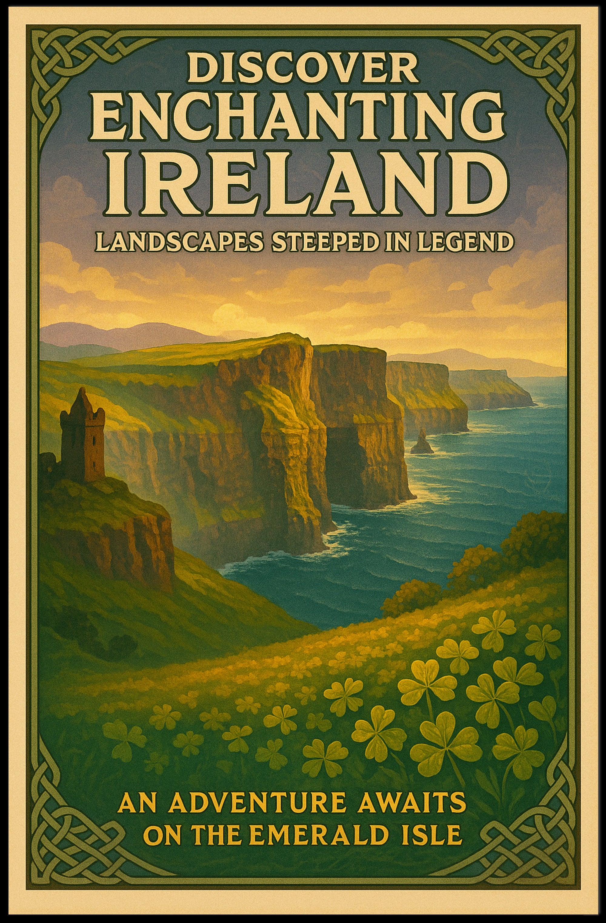 Ireland Vintage Travel Poster: Enchanting Landscapes Adventure