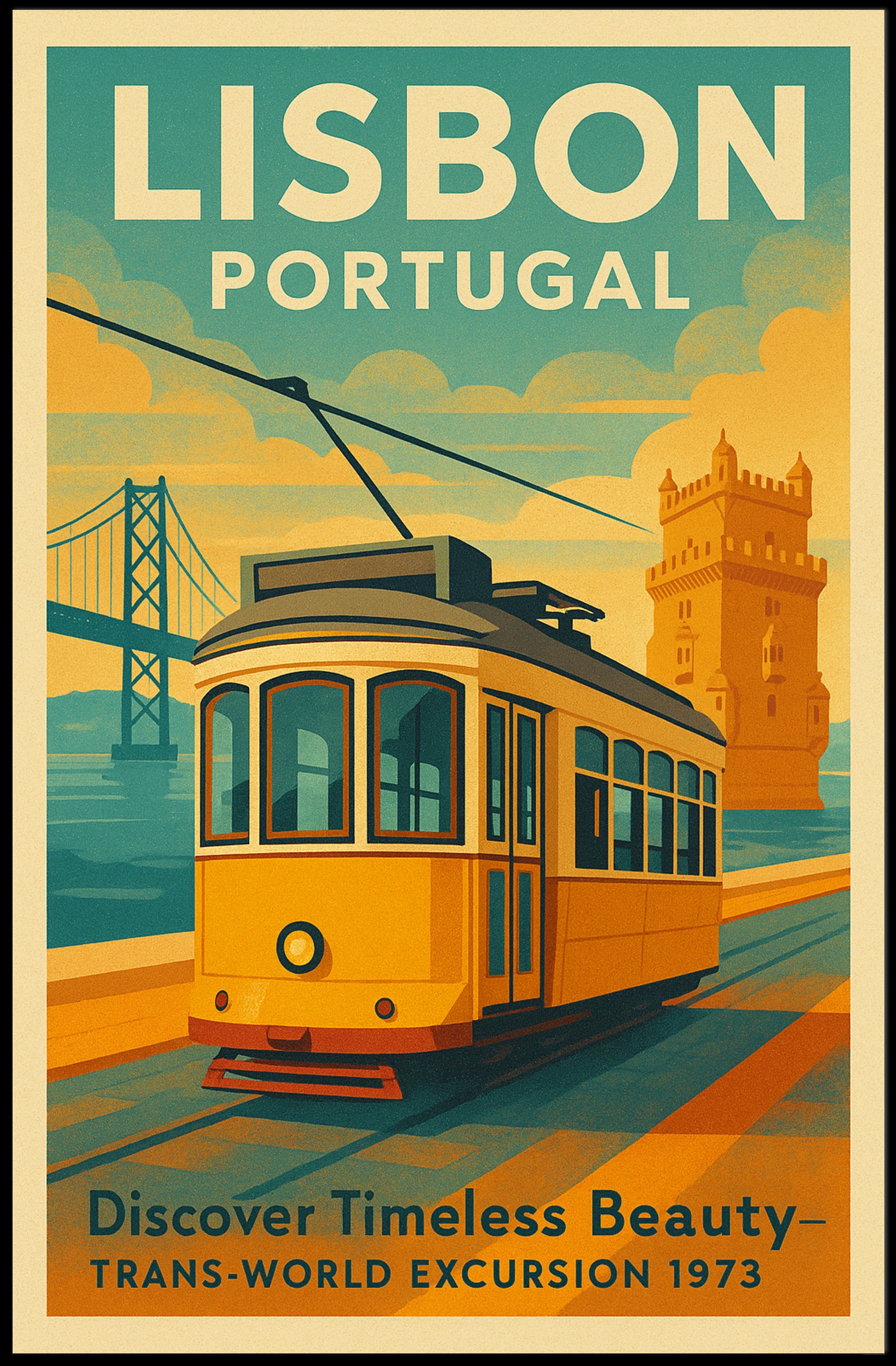 Lisbon Vintage Travel Poster Portugal Tram Print