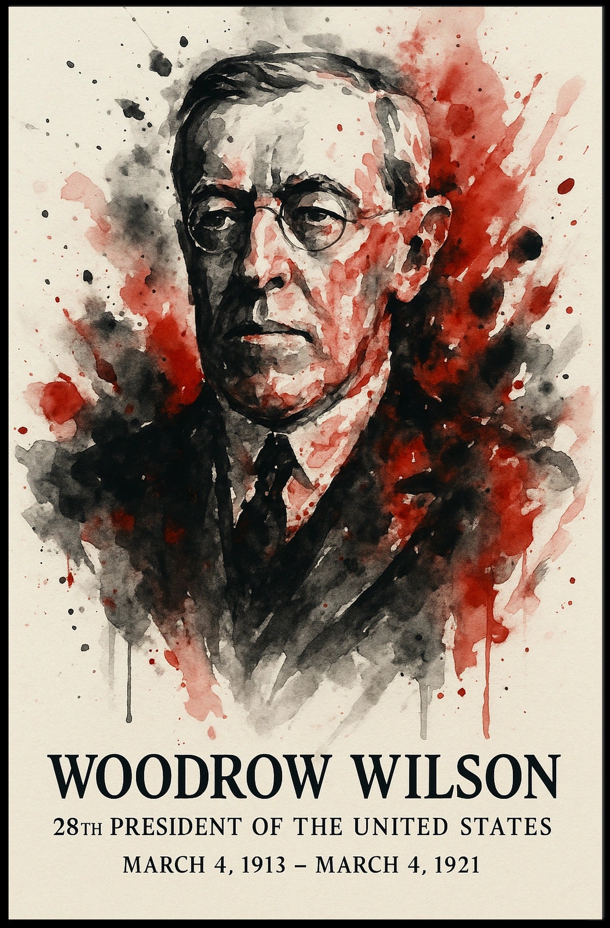 Woodrow Wilson Watercolor Illustration Historical or Presidential Poster