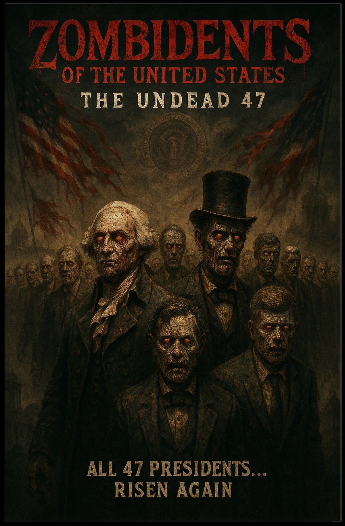 Zombified Presidents Surreal Horror Art Poster