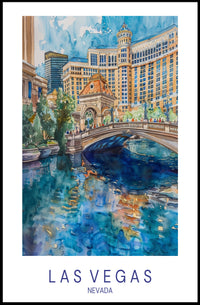 Vibrant Las Vegas Cityscape Watercolor Travel Poster PosterGoat