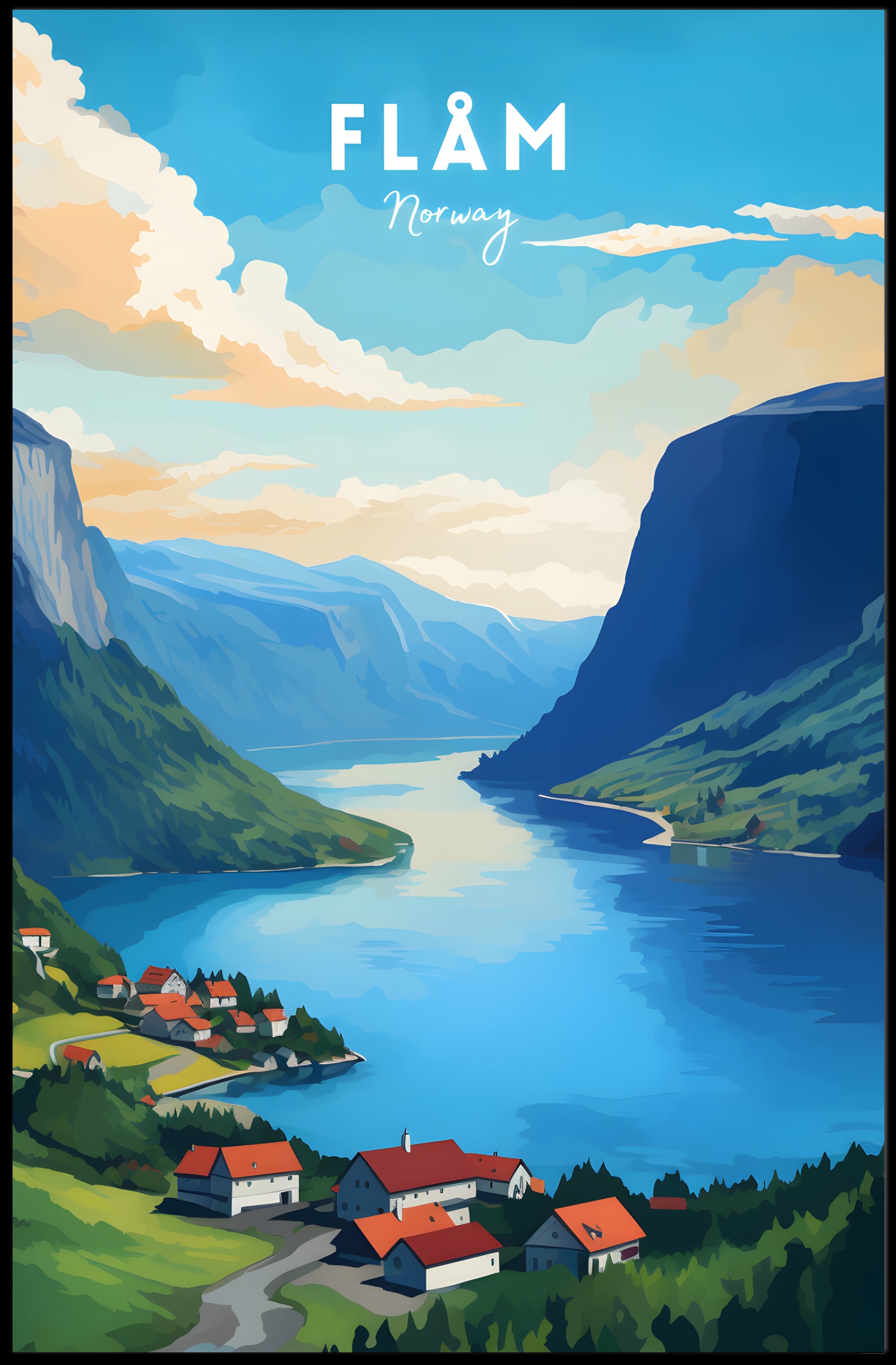 Flåm Norway Scenic View Travel Poster