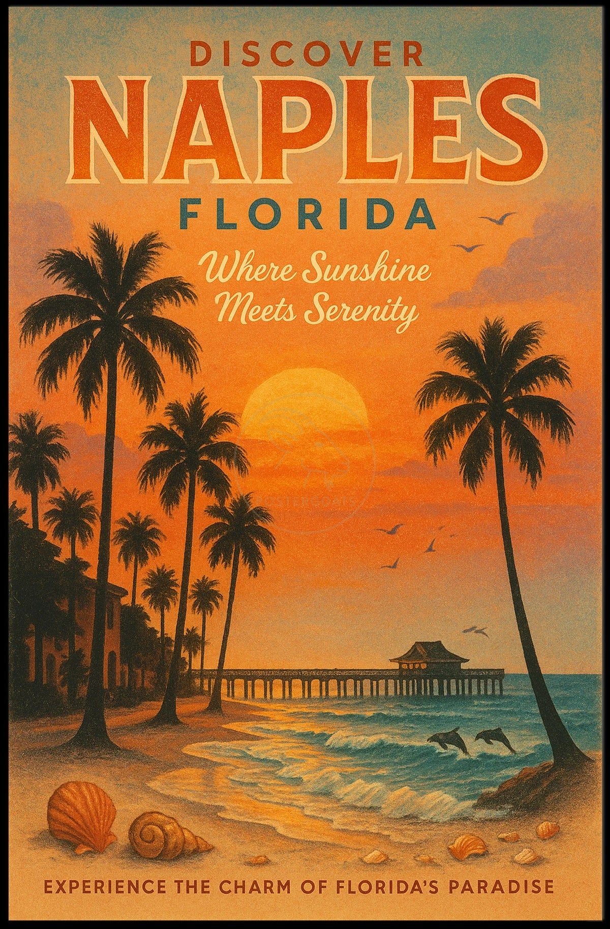 Naples Beach Vintage Travel Poster