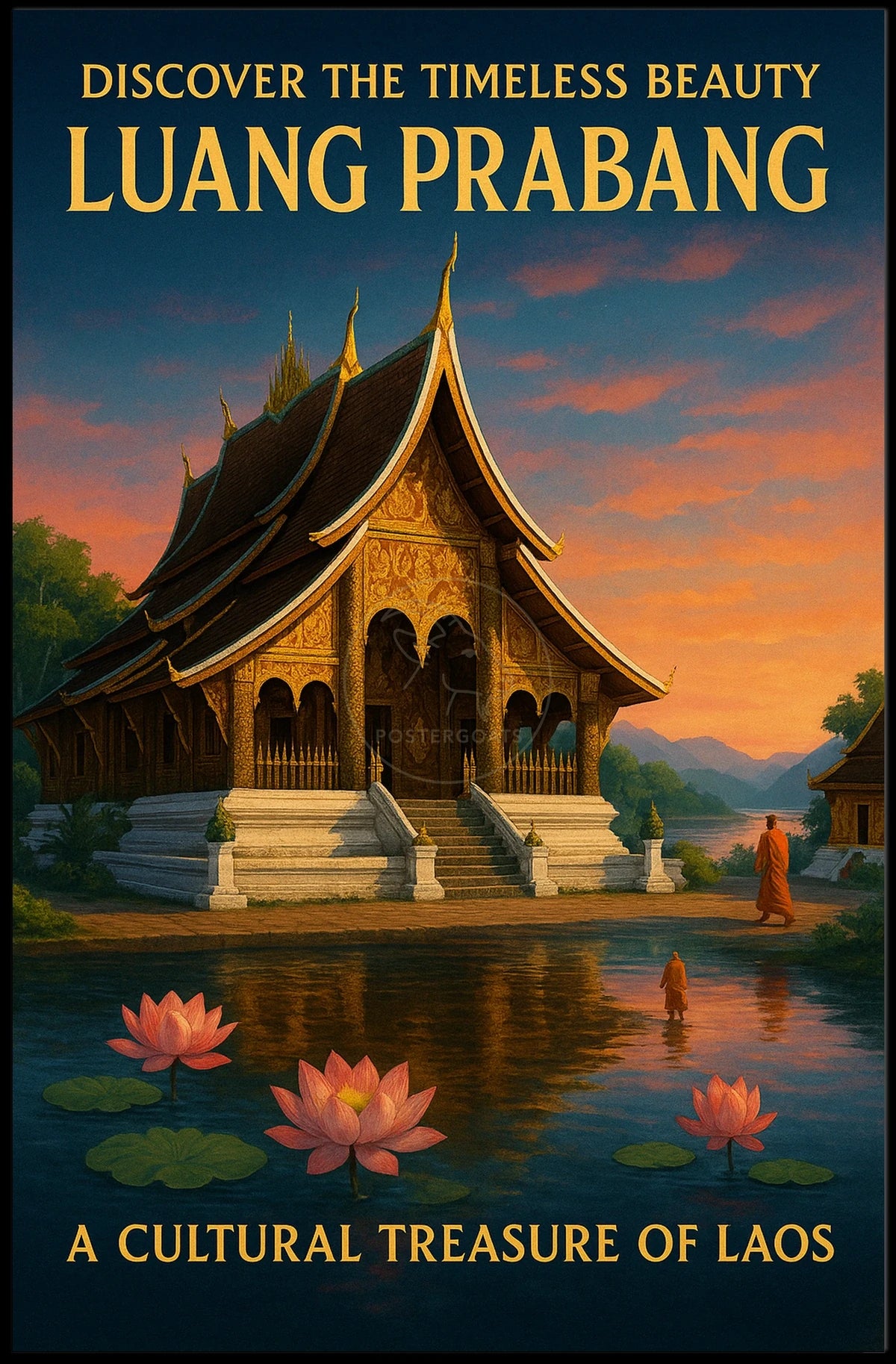 Luang Prabang Cultural Treasure Photorealistic Travel Poster