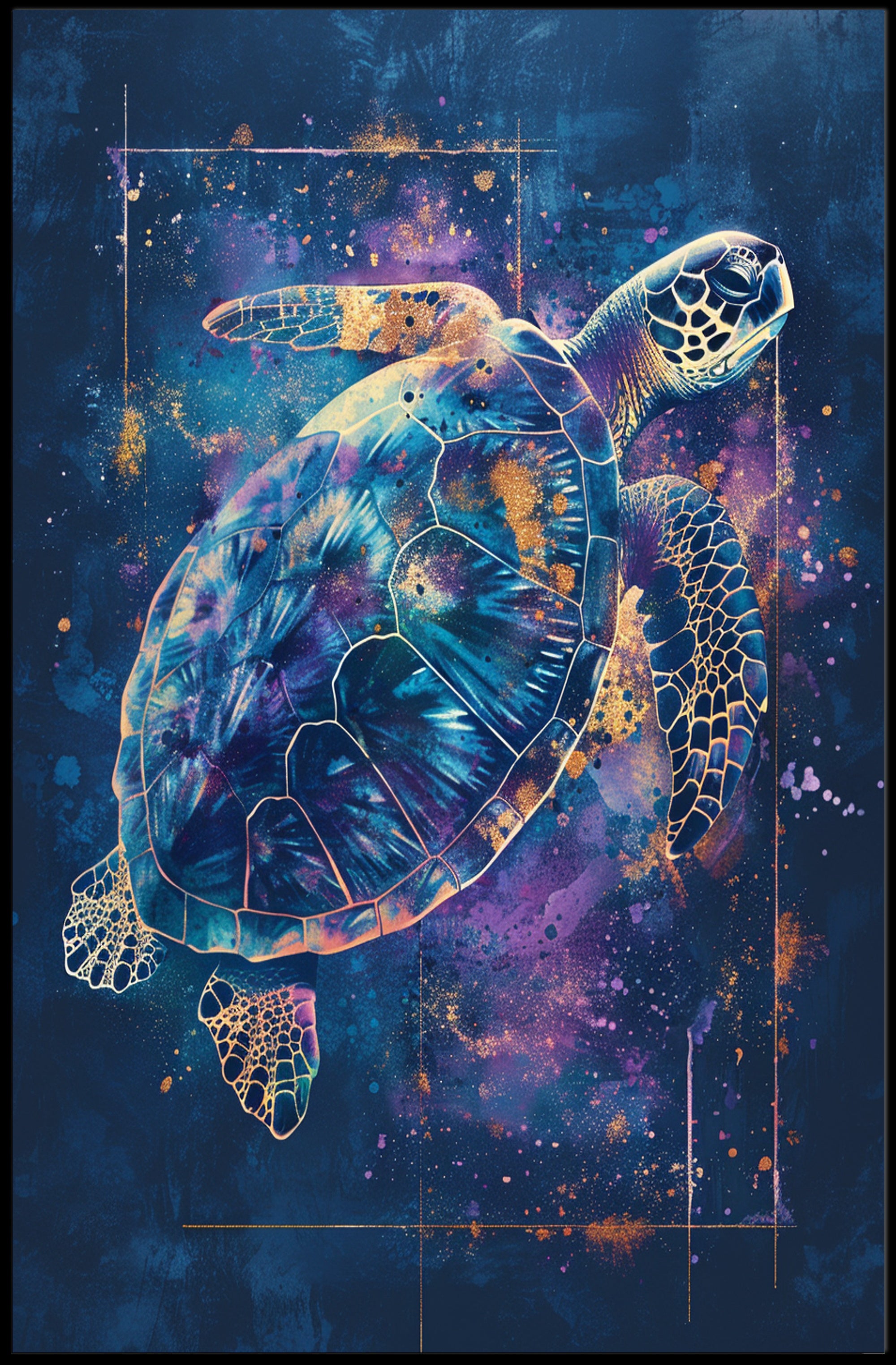 Cosmic Sea Turtle Art Print Poster Decor PosterGoat