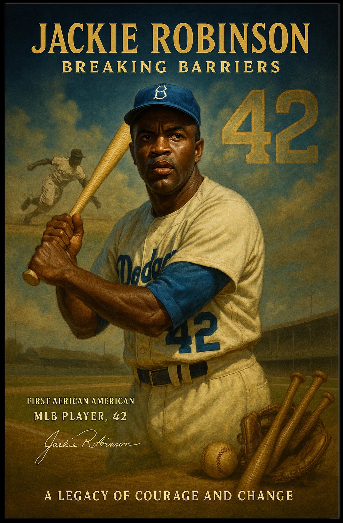 Jackie Robinson Vintage Baseball Sports Poster