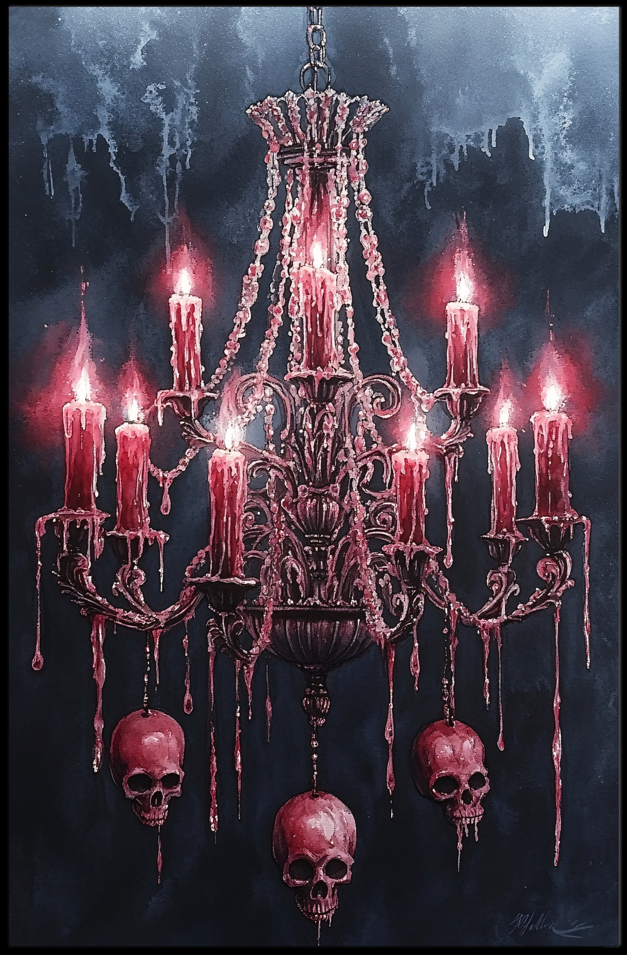 Gothic Chandelier Of Skulls Poster