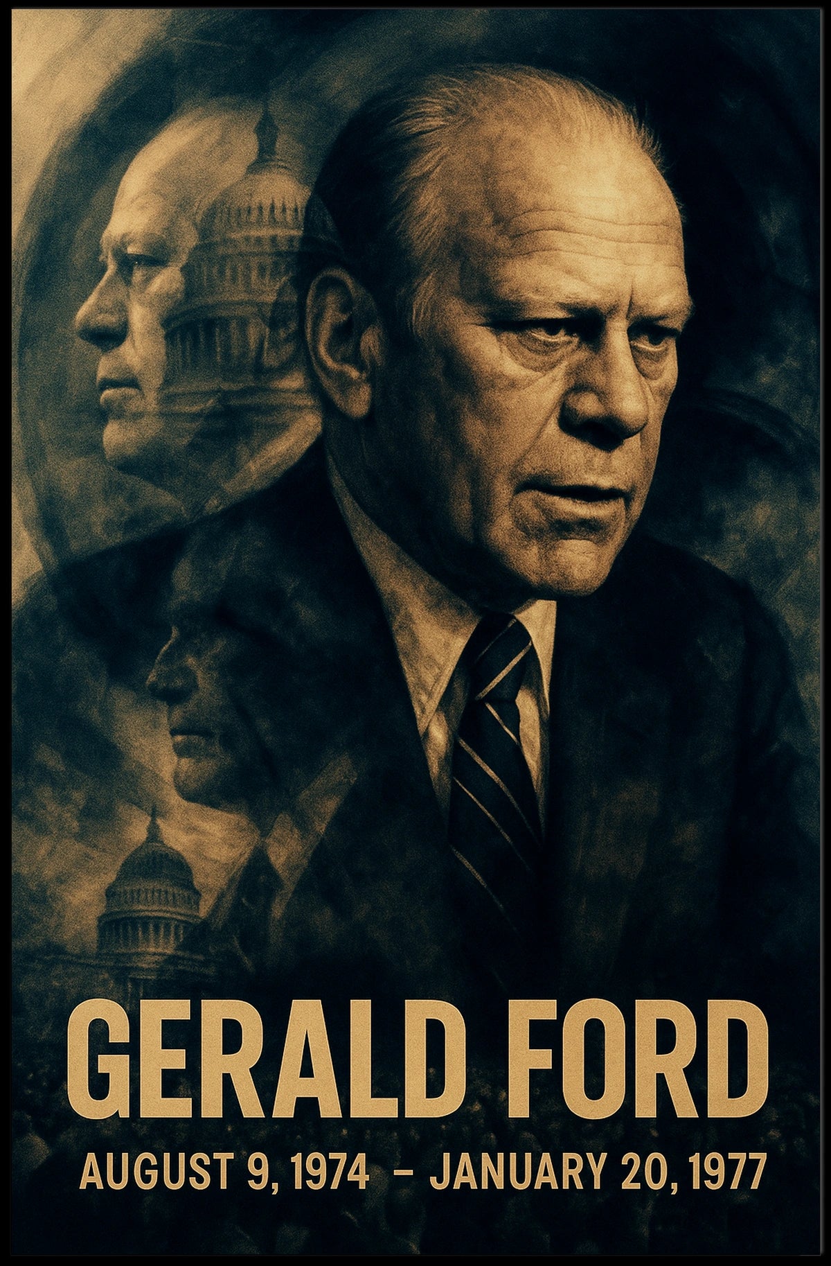Gerald Ford 38th President of the United States Double Exposure Poster