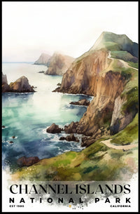Channel Islands Watercolor Wall Art Poster