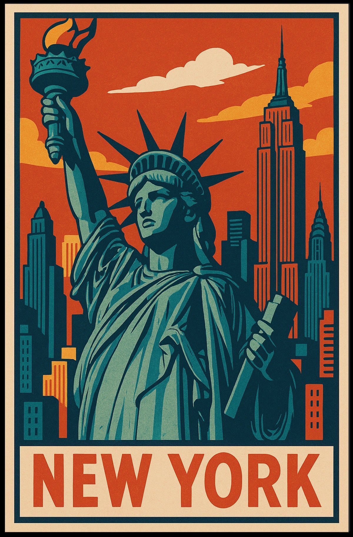 New York Skyline And Statue Of Liberty Poster
