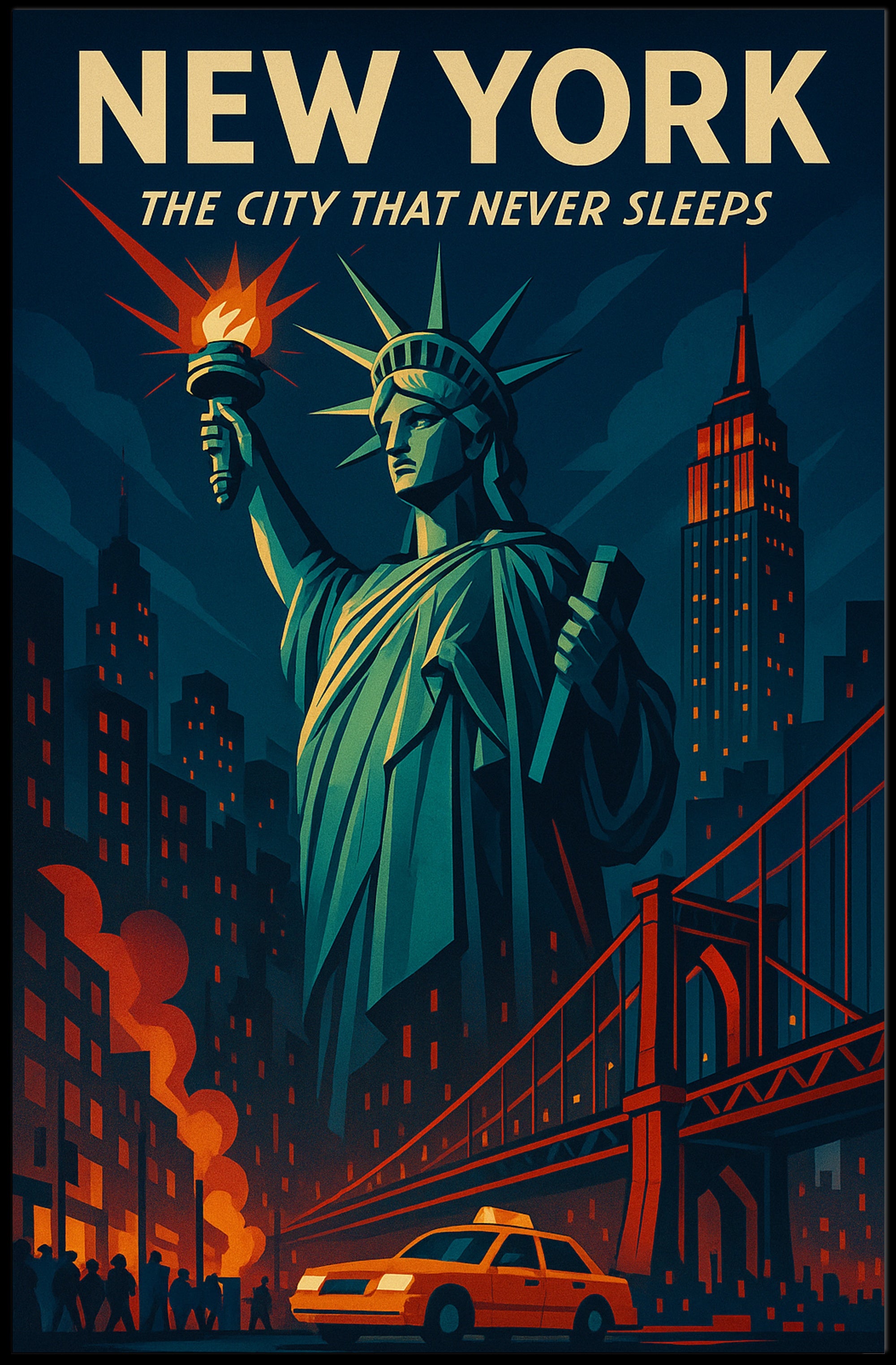 New York Skyline Vintage Travel Poster
