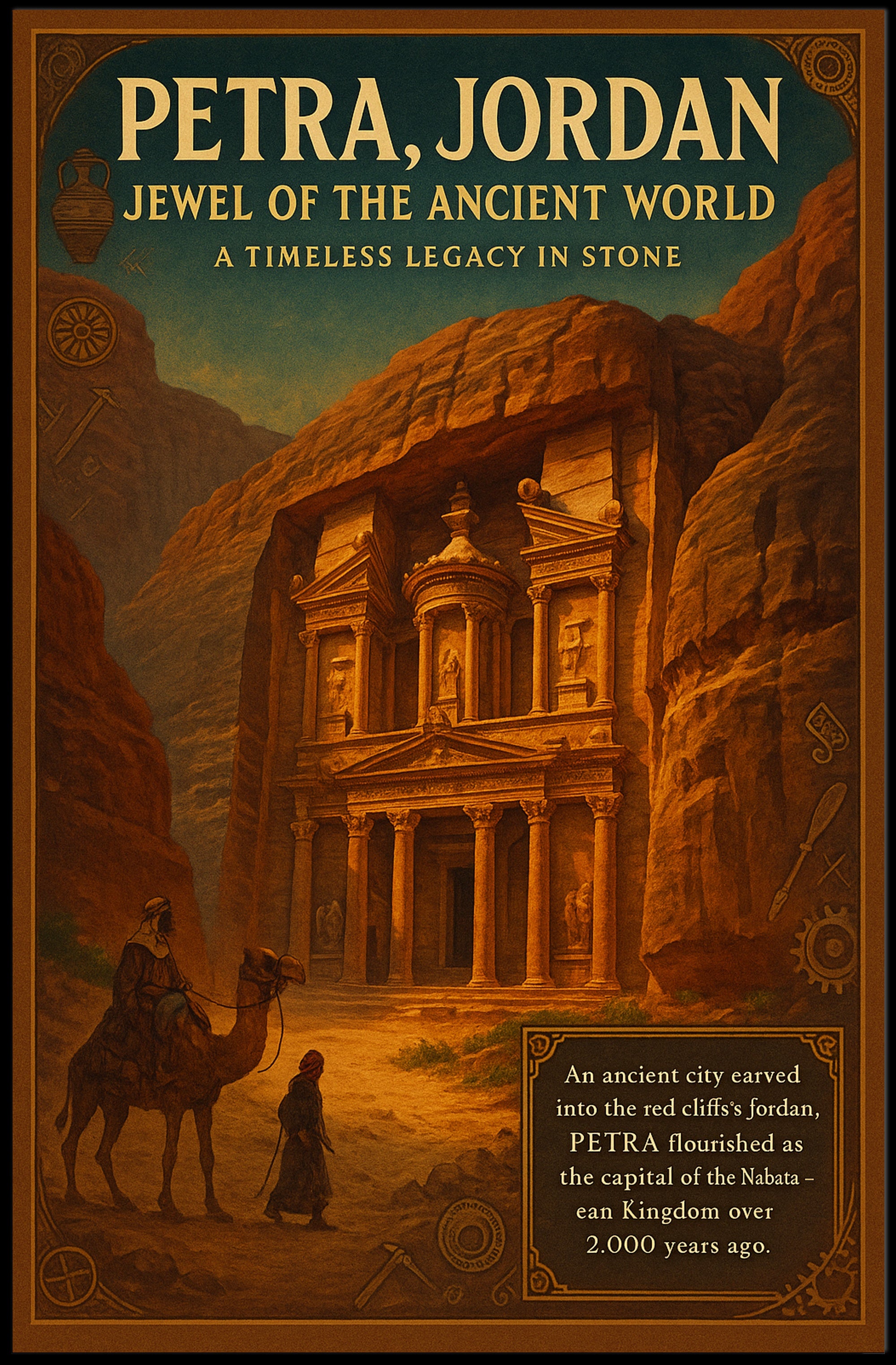 Petra Treasury Camel Historical Travel Poster