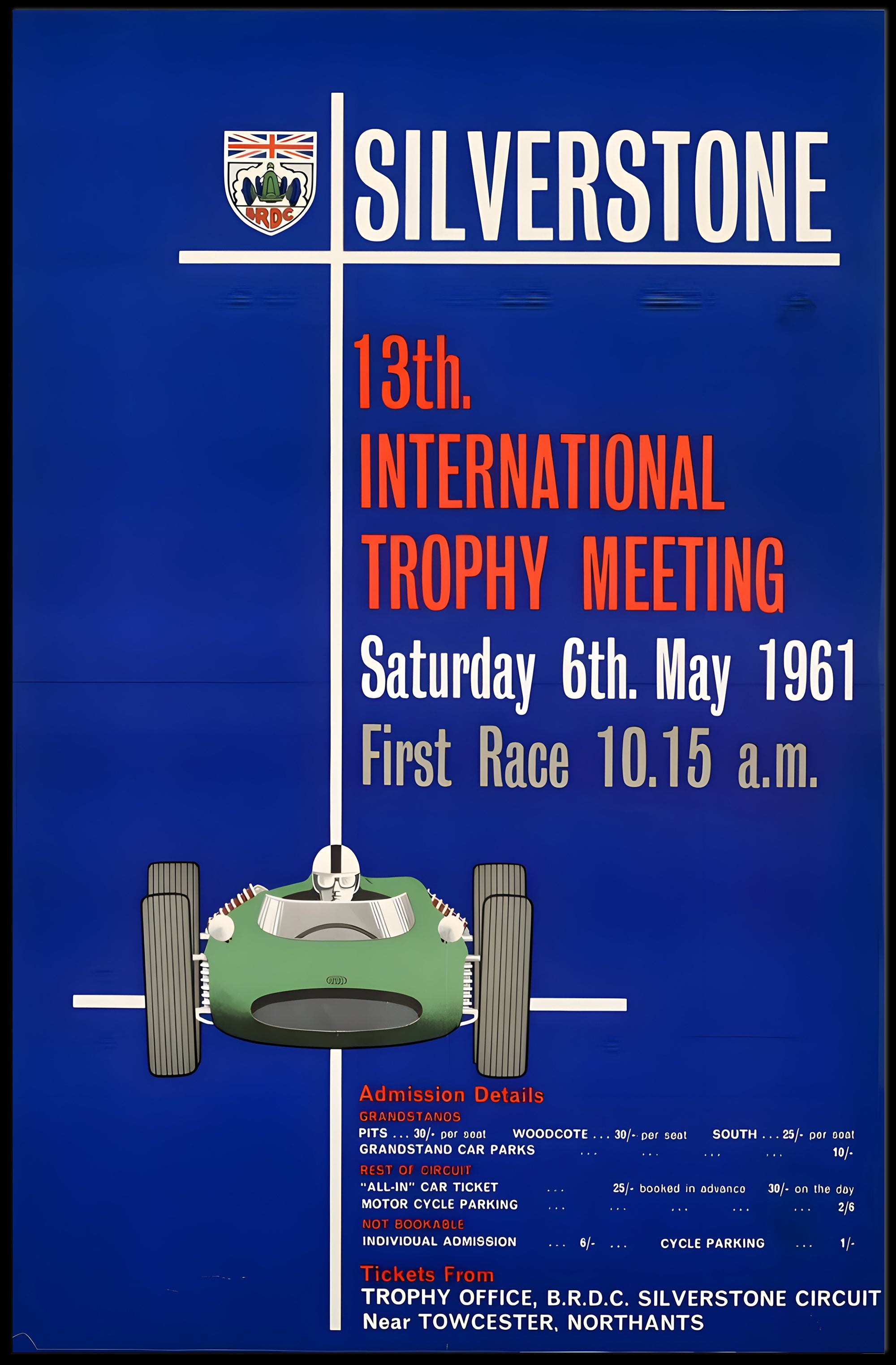 Vintage Silverstone Trophy Meeting Poster Art Decor